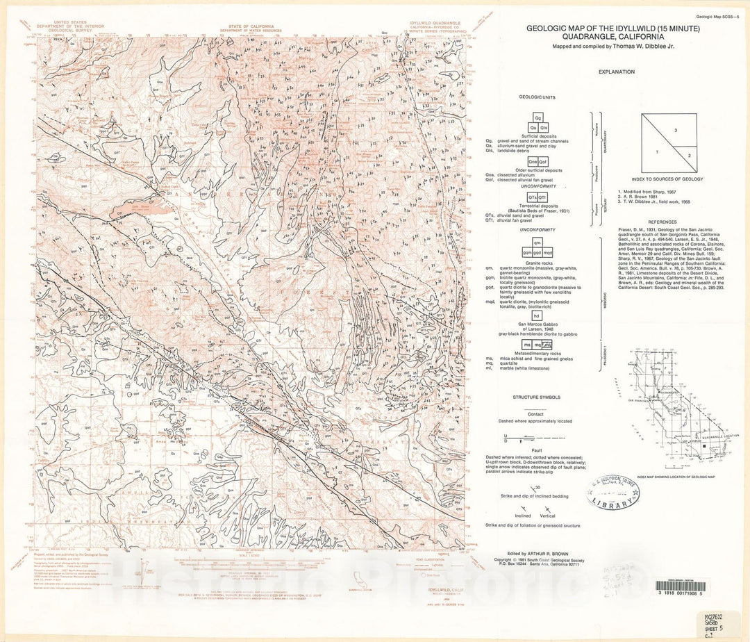 Map : Geologic map of the Idyllwild (15 minute) quadrangle, California, 1982 Cartography Wall Art :