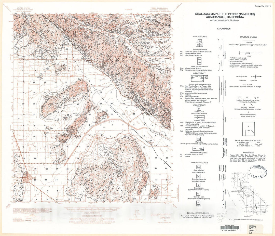 Map : Geologic map of the Perris (15 minute) quadrangle, California, 1982 Cartography Wall Art :