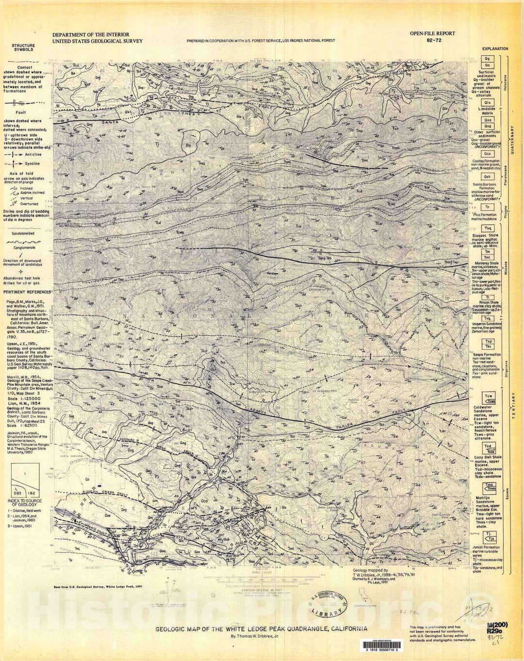 Map : Geologic map of the White Ledge Peak quadrangle, California, 1982 Cartography Wall Art :