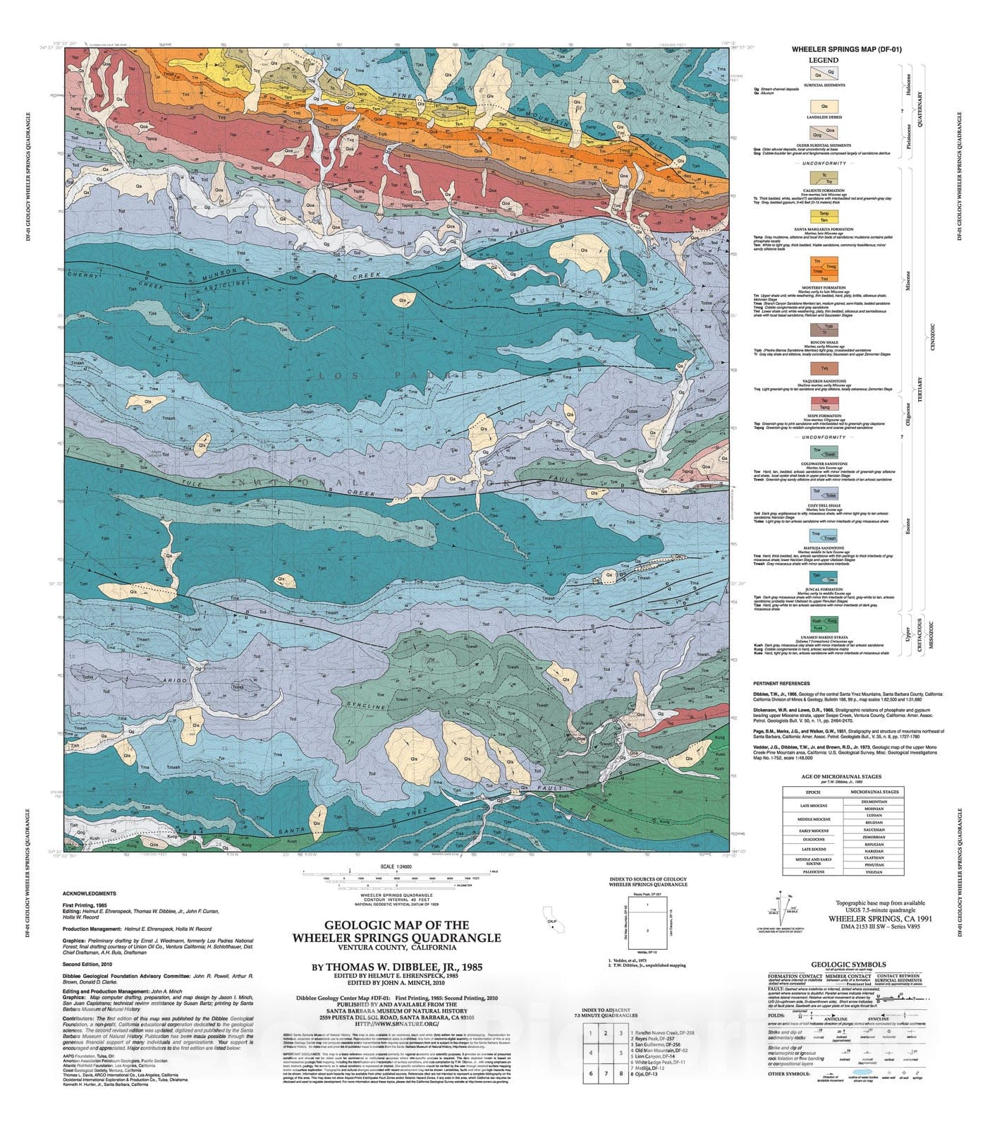 Map : Geologic map of the Wheeler Springs quadrangle, Ventura County, California, 1985 Cartography Wall Art :