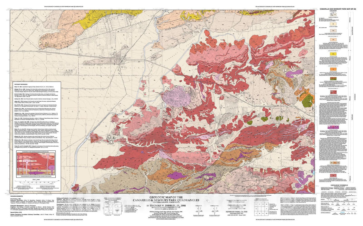 Map : Geologic map of the Camarillo and Newbury Park quadrangles, Ventura County, California, 1990 Cartography Wall Art :