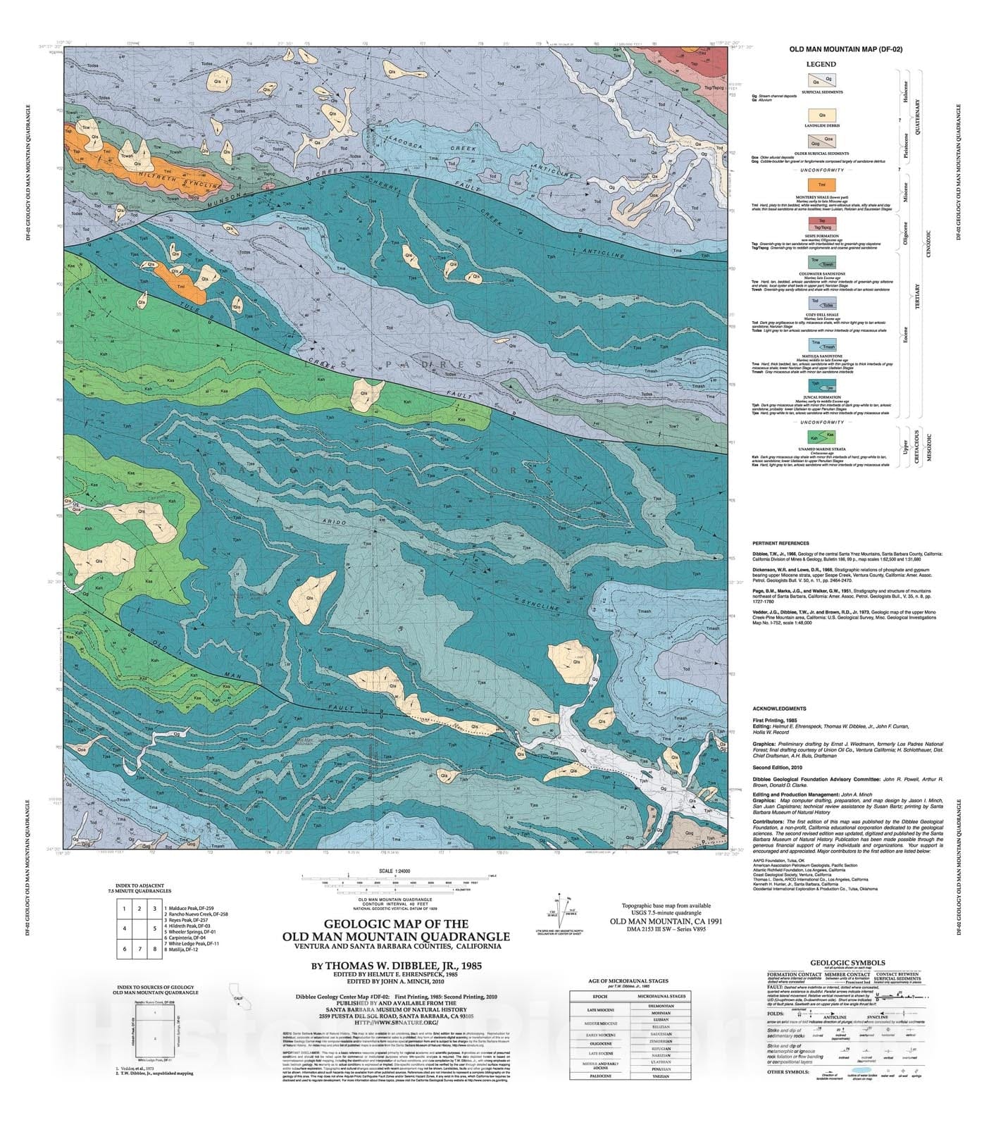 Map : Geologic map of the Old Man Mountain quadrangle, Ventura and Santa Barbara Counties, California, 1985 Cartography Wall Art :