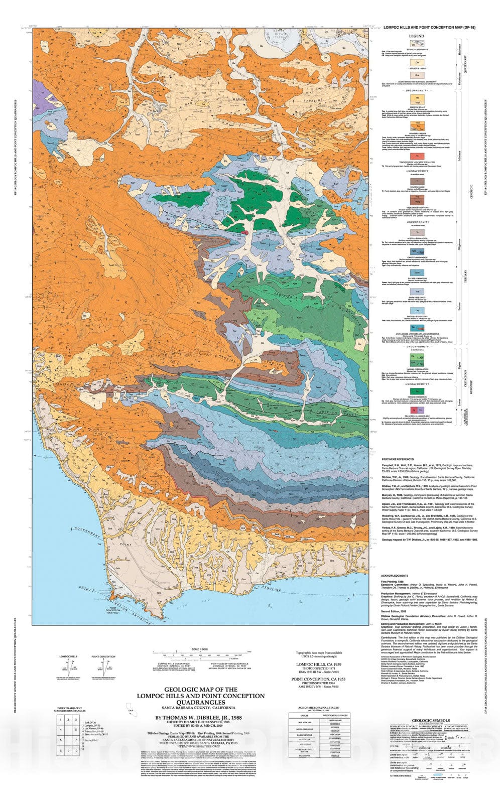 Map : Geologic map of the Lompoc Hills and Point Conception quadrangles, Santa Barbara County, California, 1988 Cartography Wall Art :