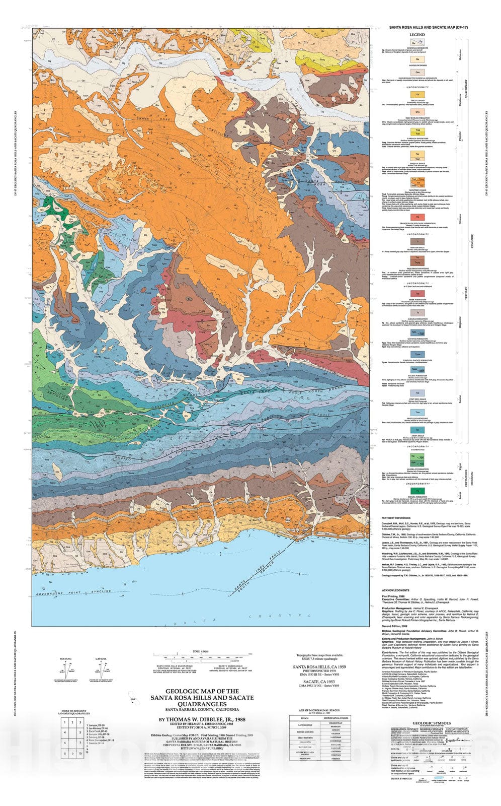 Map : Geologic map of the Santa Rosa Hills and Sacate quadrangles, Santa Barbara County, California, 1988 Cartography Wall Art :