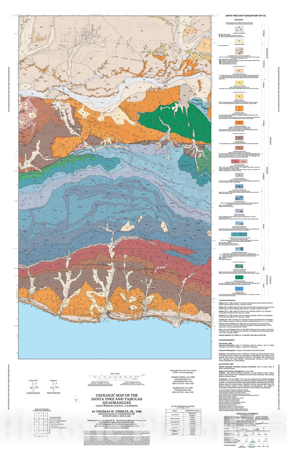Map : Geologic map of the Santa Ynez and Tajiguas quadrangles, Santa Barbara County, California, 1988 Cartography Wall Art :