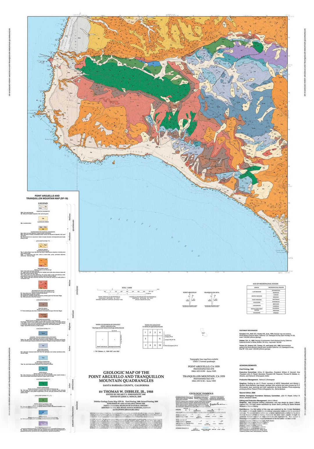 Map : Geologic map of the Point Arguello and Tranquillon Mountain quadrangles, Santa Barbara County, California, 1988 Cartography Wall Art :