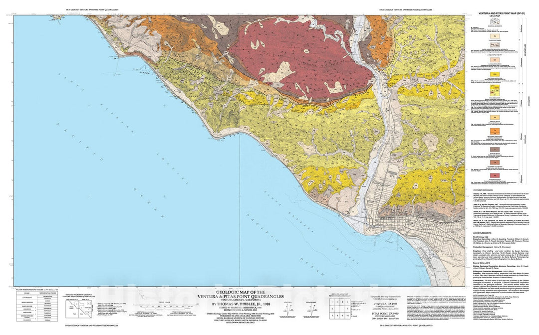 Map : Geologic map of the Ventura and Pitas Point quadrangles, Ventura County, California, 1988 Cartography Wall Art :