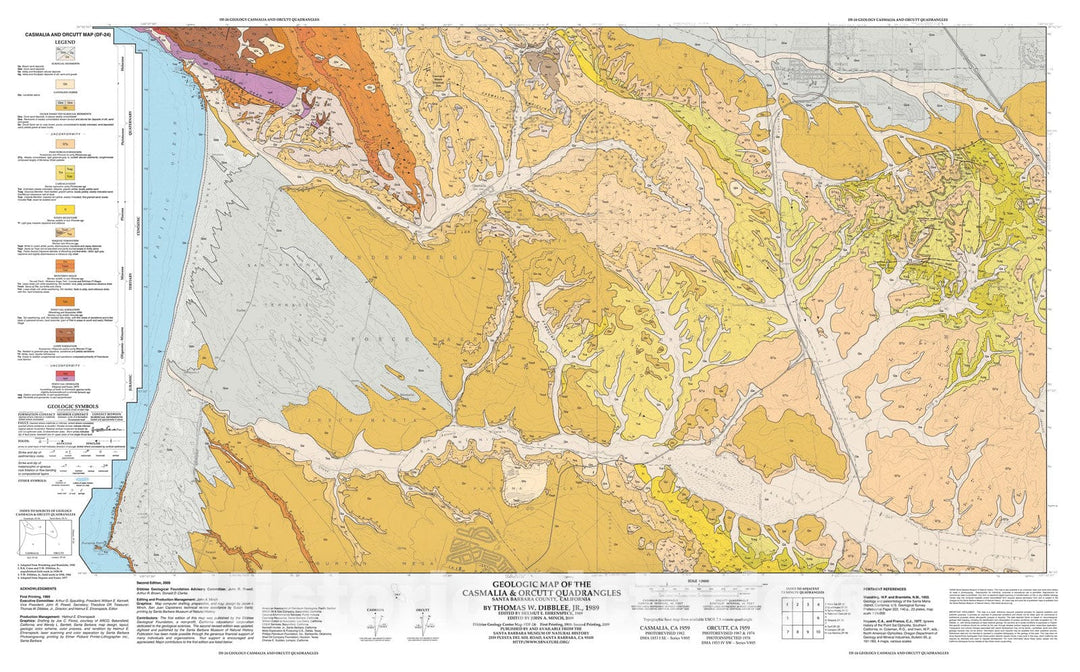Map : Geologic map of the Casmalia and Orcutt quadrangles, Santa Barbara County, California, 1989 Cartography Wall Art :