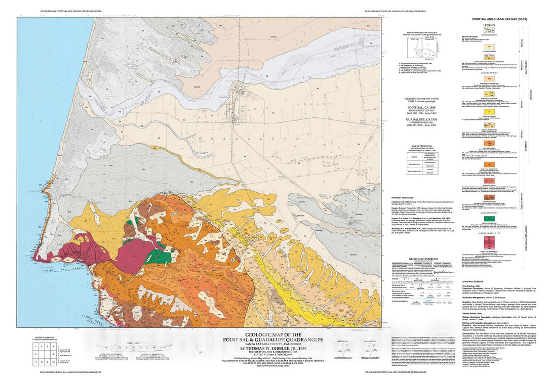 Map : Geologic map of the Point Sal and Guadalupe quadrangles, Santa Barbara County, California, 1989 Cartography Wall Art :