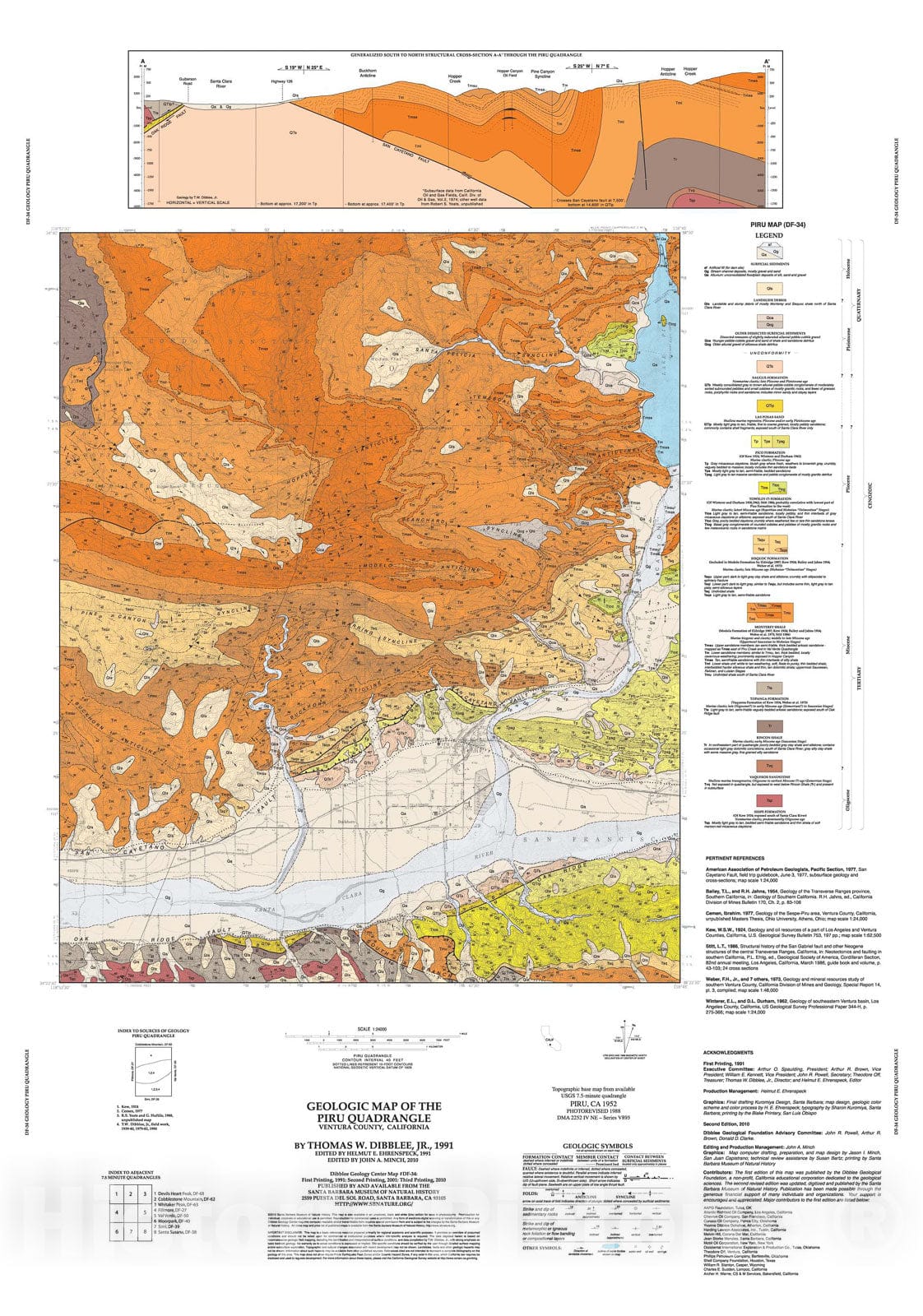 Map : Geologic map of the Piru quadrangle, Ventura County, California, 1991 Cartography Wall Art :