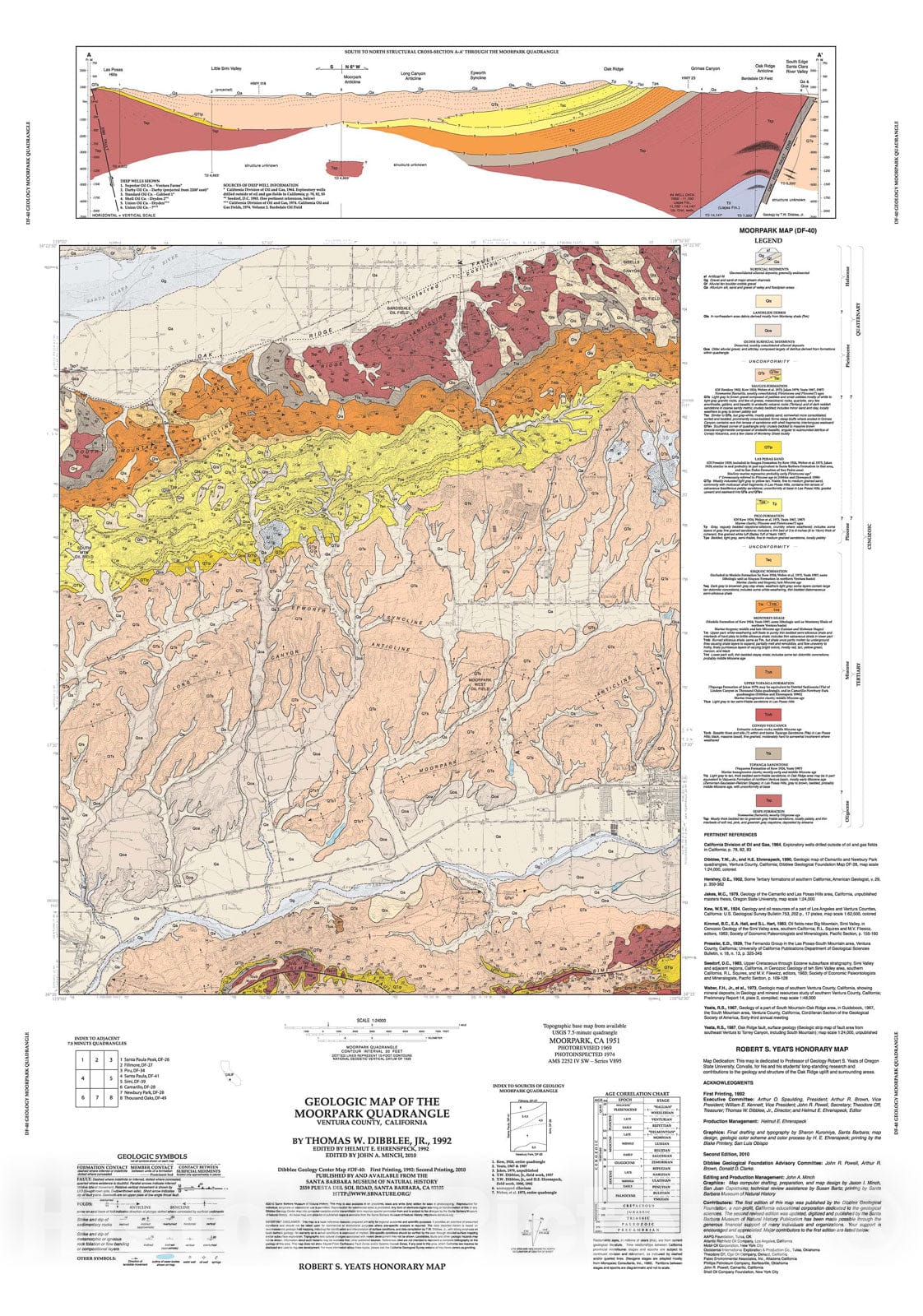 Map : Geologic map of the Moorpark quadrangle, Ventura County, California, 1992 Cartography Wall Art :