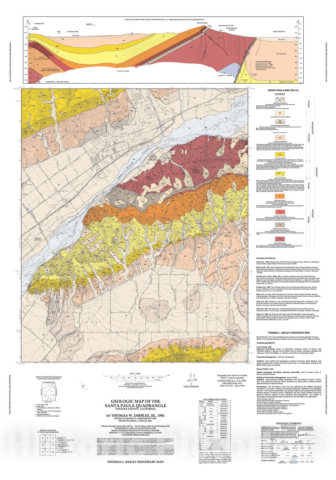 Map : Geologic map of the Santa Paula quadrangle, Ventura County, California, 1992 Cartography Wall Art :