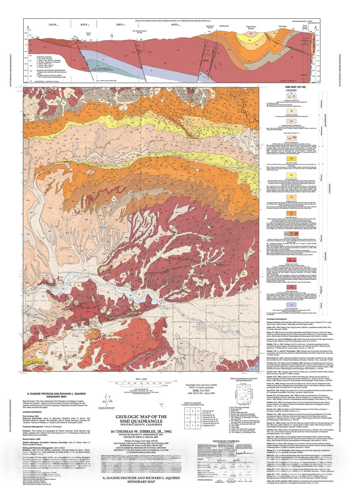 Map : Geologic map of the Simi quadrangle, Ventura County, California, 1992 Cartography Wall Art :