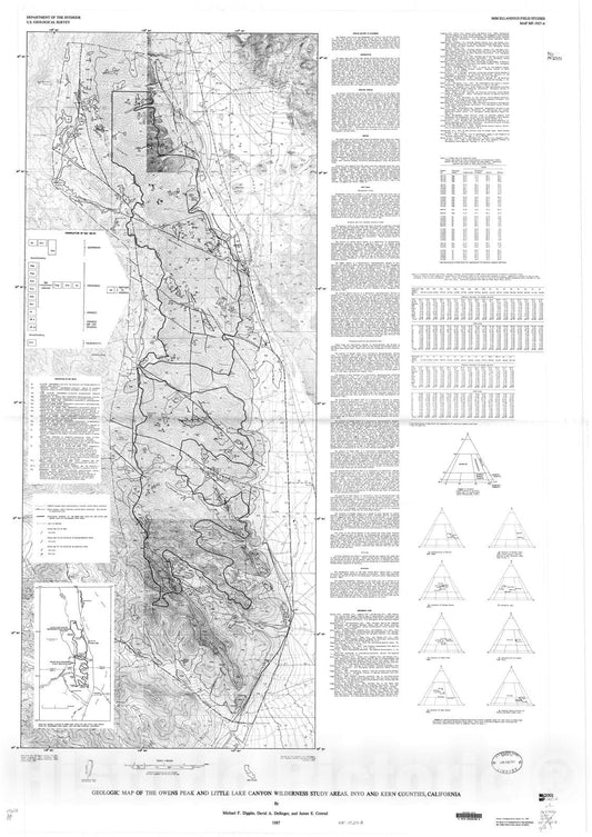 Map : Geologic map of the Owens Peak and Little Lake Canyon Wilderness Study Areas, Inyo and Kern Counties, California, 1987 Cartography Wall Art :