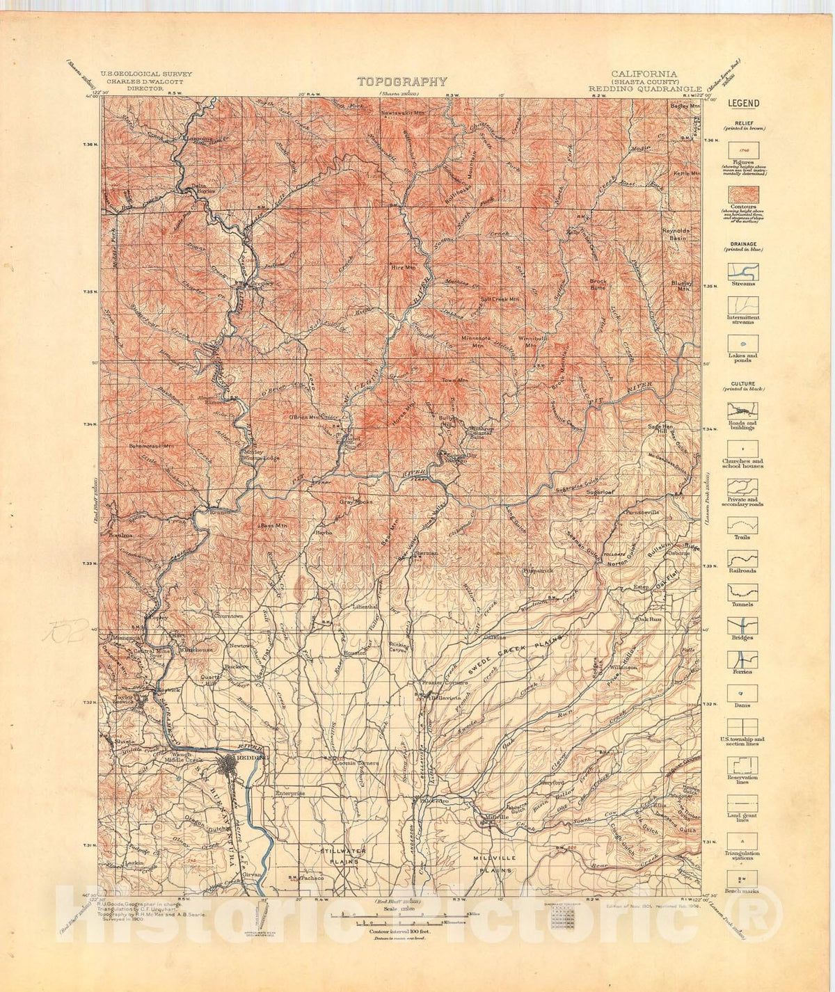 Map : Redding folio, California, 1906 Cartography Wall Art :