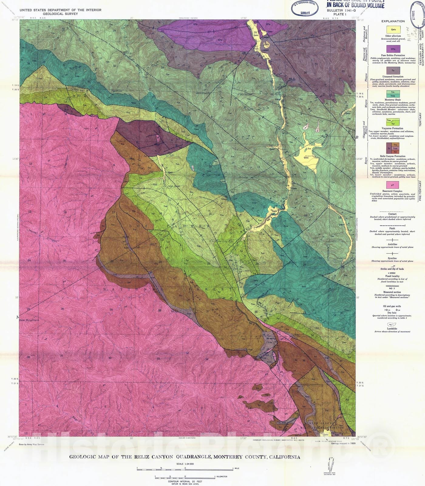 Map : Geology of the Reliz Canyon, Thompson Canyon and San Lucas quadrangles, Monterey County, California, 1963 Cartography Wall Art :