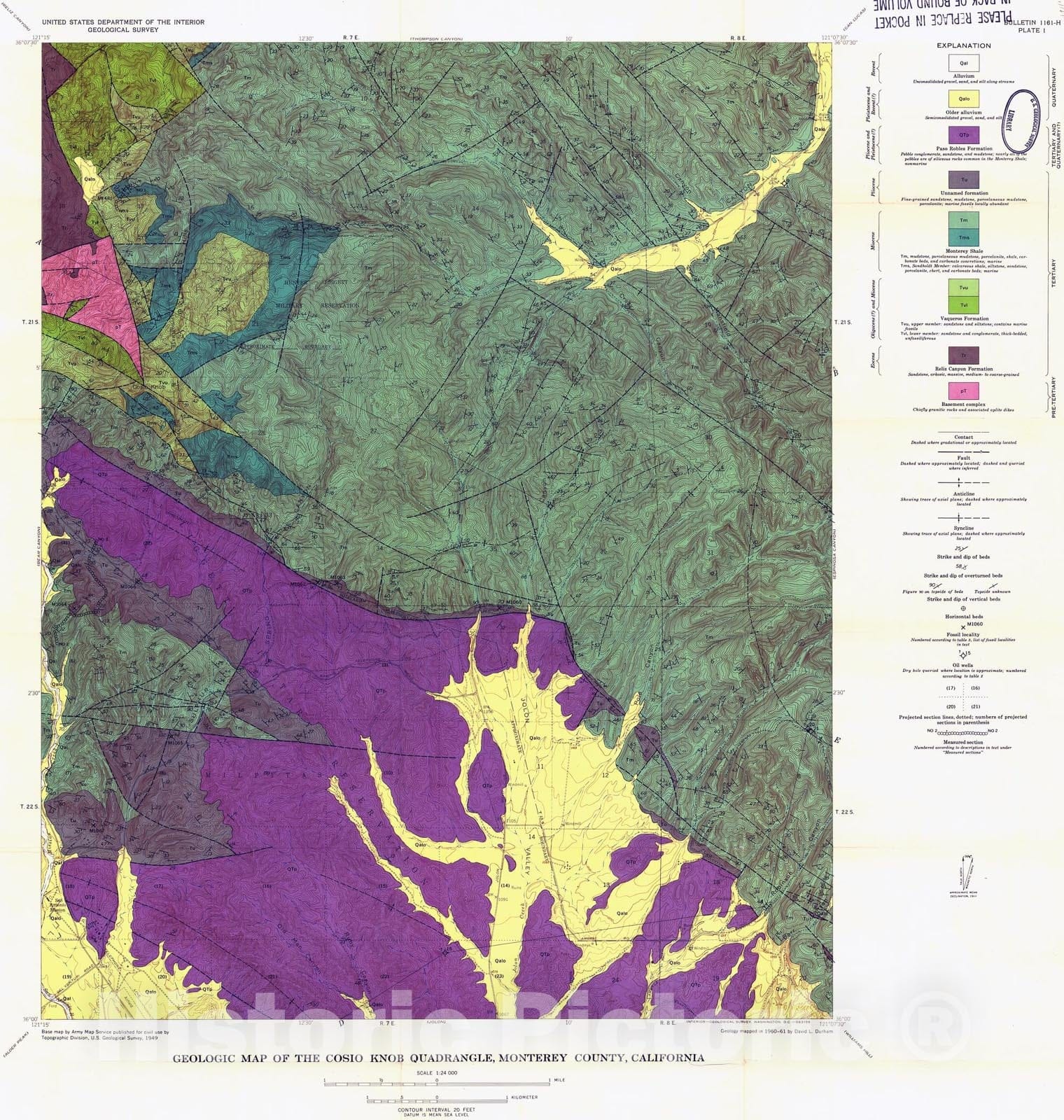 Map : Geology of Cosio Knob and Espinosa Canyon quadrangles, Monterey County, California, 1964 Cartography Wall Art :