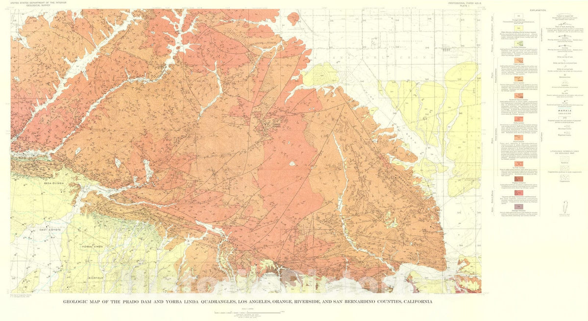 Map : Geology and oil resources of the eastern Puente Hills area, southern California, 1964 Cartography Wall Art :