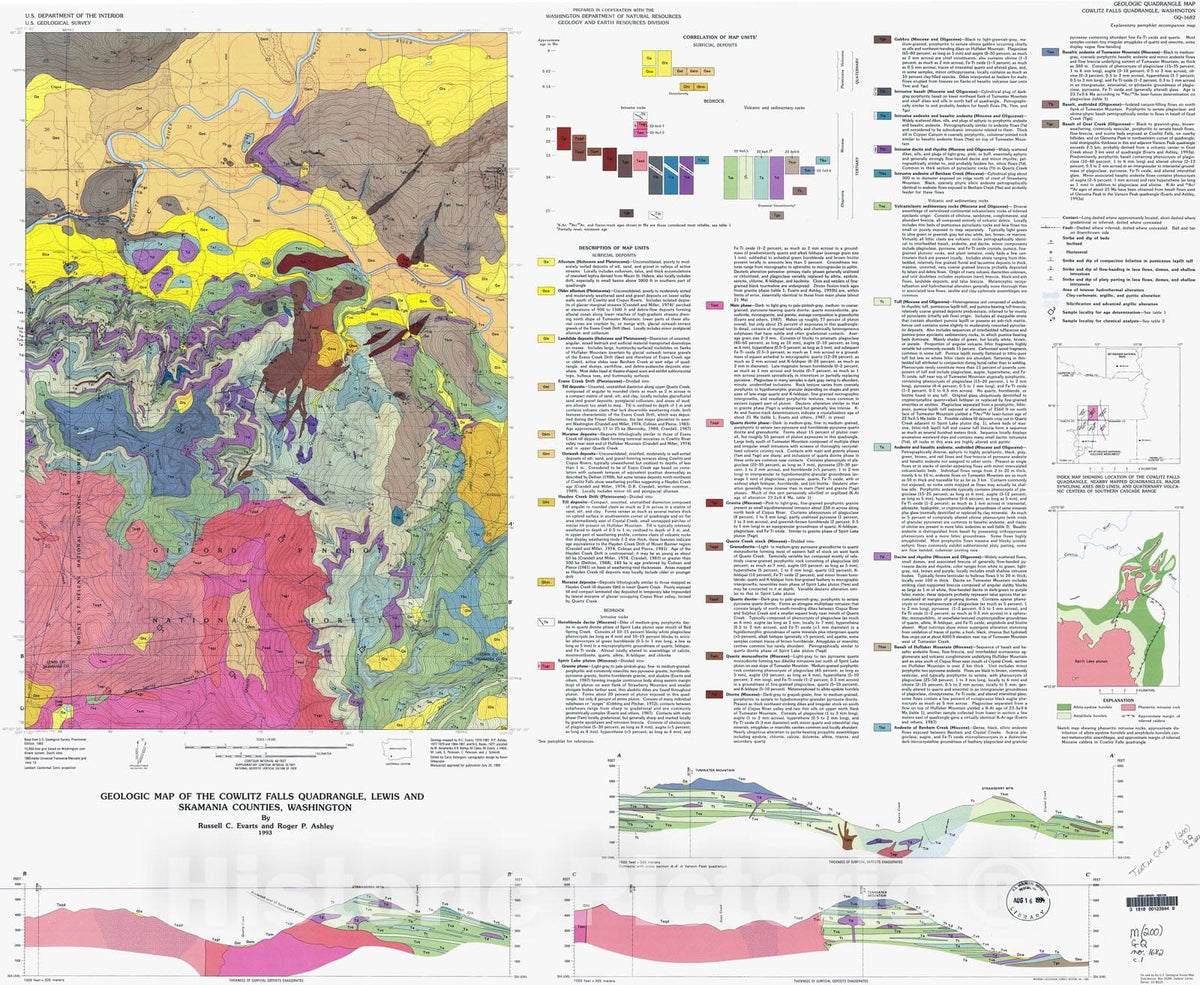 Map : Geologic map of the Cowlitz Falls quadrangle, Lewis and Skamania Counties, Washington, 1993 Cartography Wall Art :