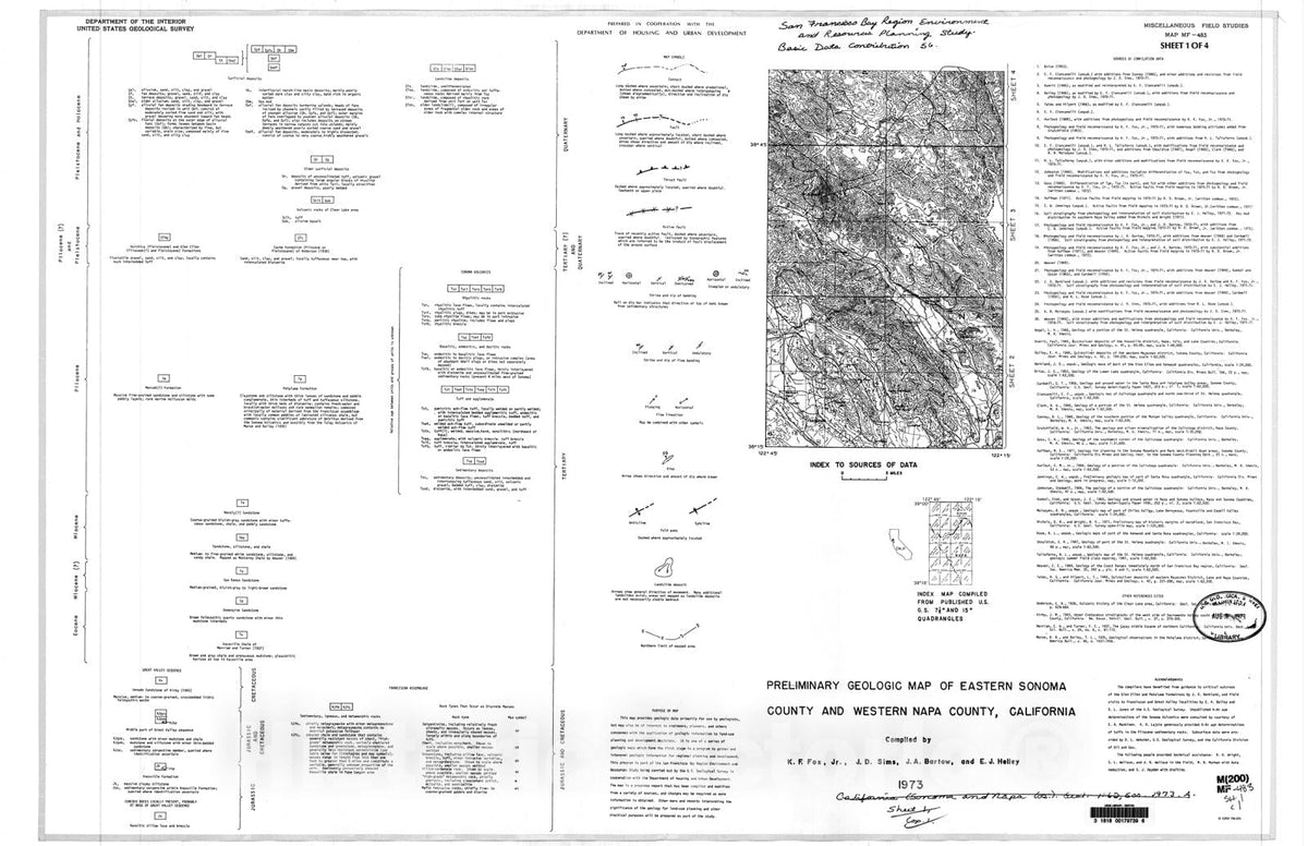 Map : Preliminary geologic map of eastern Sonoma County and western Napa County, California, 1973 Cartography Wall Art :