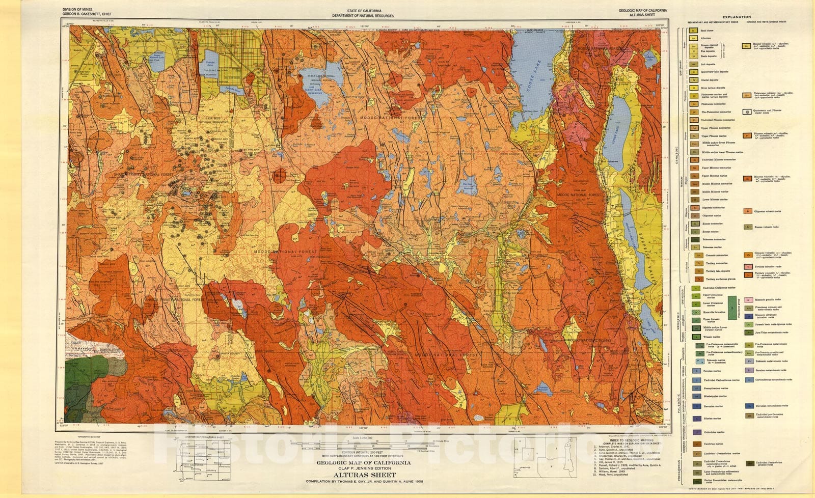 Map : Geologic map of California : Alturas sheet, 1958 Cartography Wall Art :