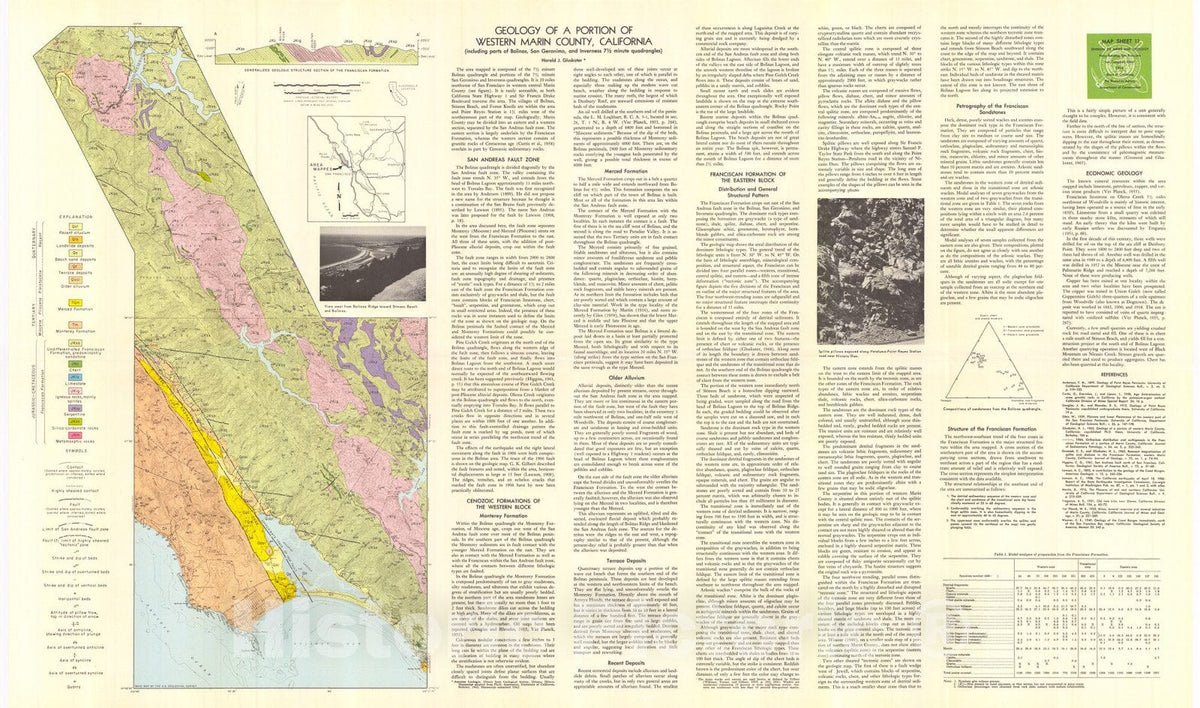 Map : Geology of a portion of western Marin County, California, 1969 Cartography Wall Art :