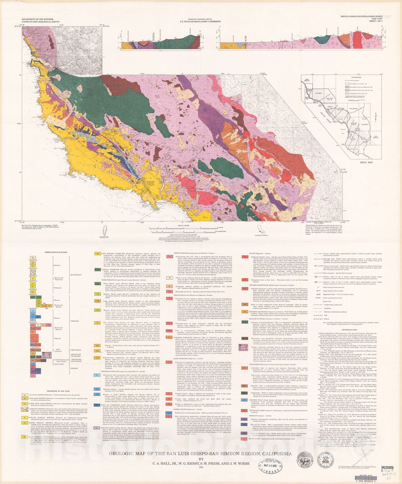 Map : Geologic map of the San Luis Obispo-San Simeon region, California, 1979 Cartography Wall Art :