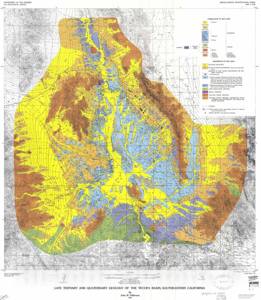 Map : Late Tertiary and Quaternary geology of the Tecopa Basin, southeastern California, 1987 Cartography Wall Art :