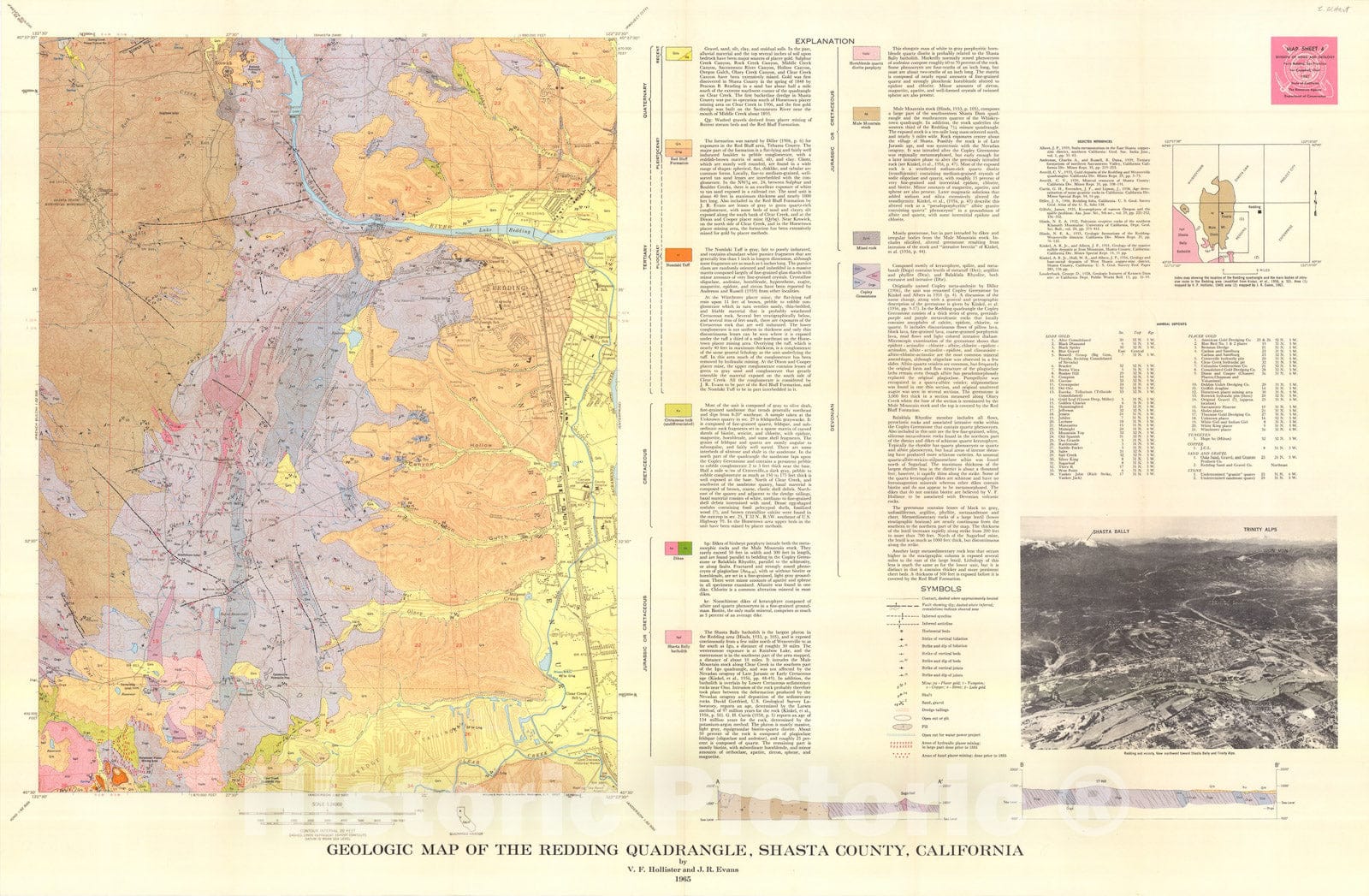 Map : Geology of the Redding quadrangle, Shasta County, California, 1965 Cartography Wall Art :