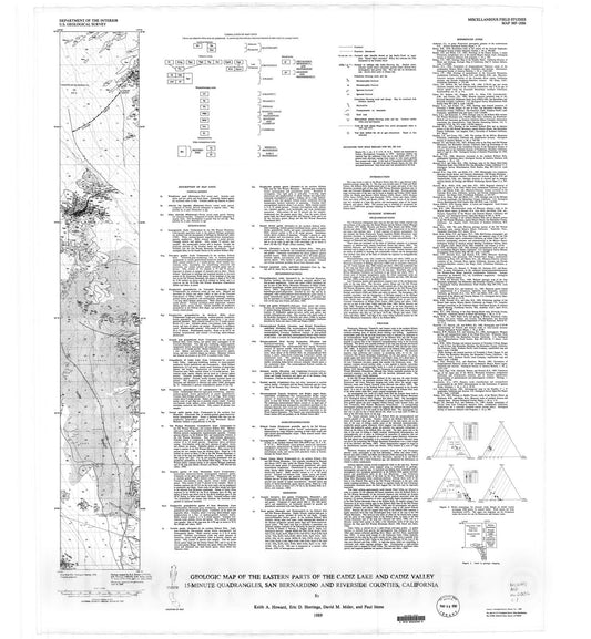 Map : Geologic map of the eastern parts of the Cadiz Lake and Cadiz Valley 15-minute quadrangles, San Bernardino and Riverside Counties, California, 1989 Cartography Wall Art :