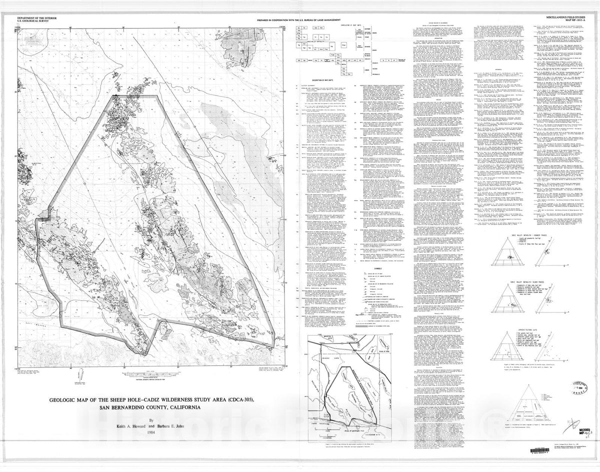 Map : Geologic map of the Sheep Hole-Cadiz Wilderness Study Area (CDCA-305), San Bernardino County, California, 1984 Cartography Wall Art :