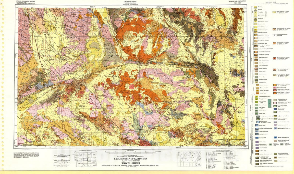Map : Geologic map of California : Trona sheet, 1962 Cartography Wall Art :