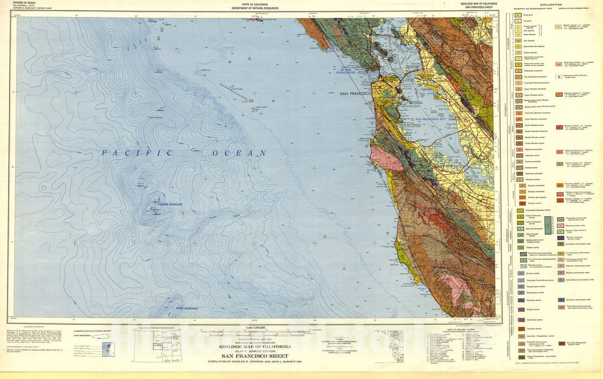 Map : Geologic map of California : San Francisco sheet, 1961 Cartography Wall Art :