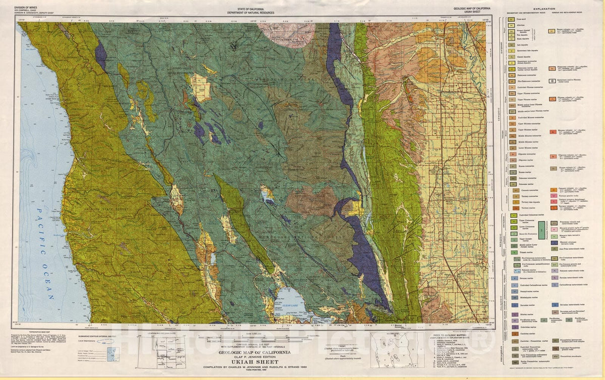 Map : Geologic map of California : Ukiah sheet, 1960 Cartography Wall Art :