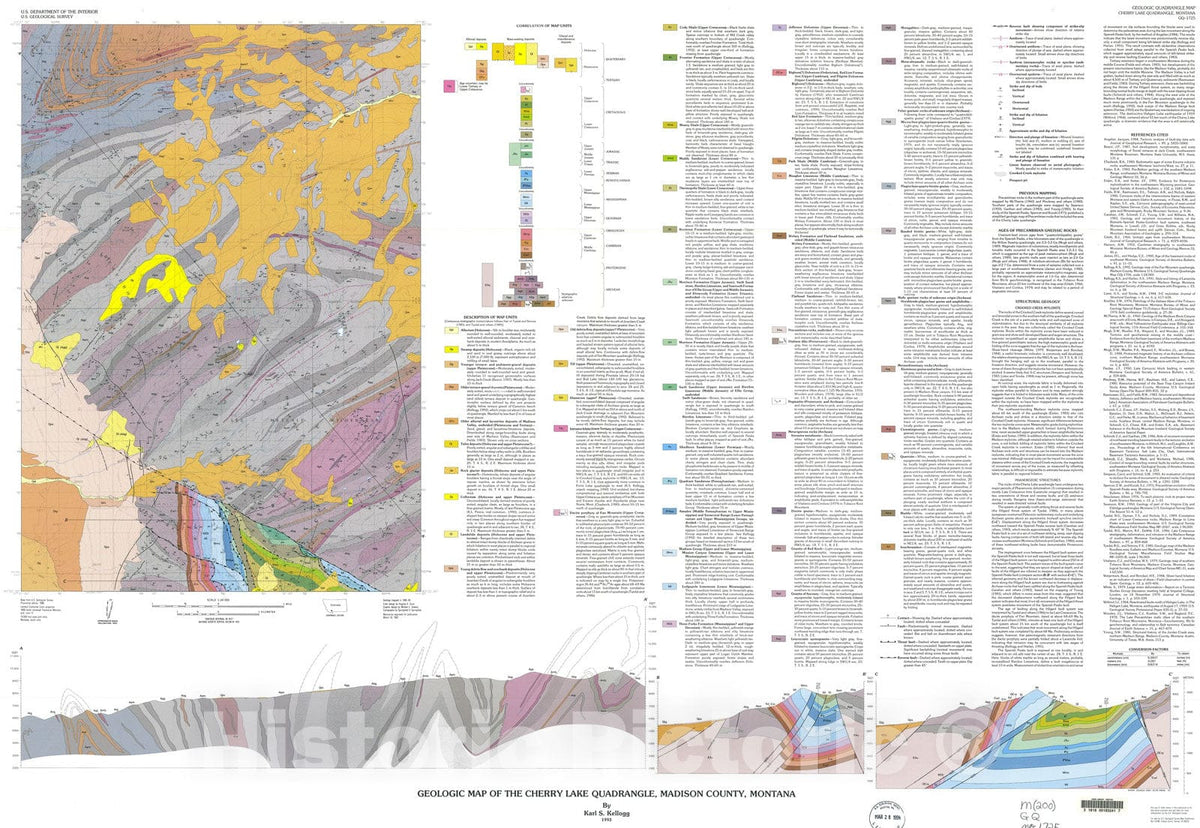 Map : Geologic map of the Cherry Lake quadrangle, Madison County, Montana, 1993 Cartography Wall Art :