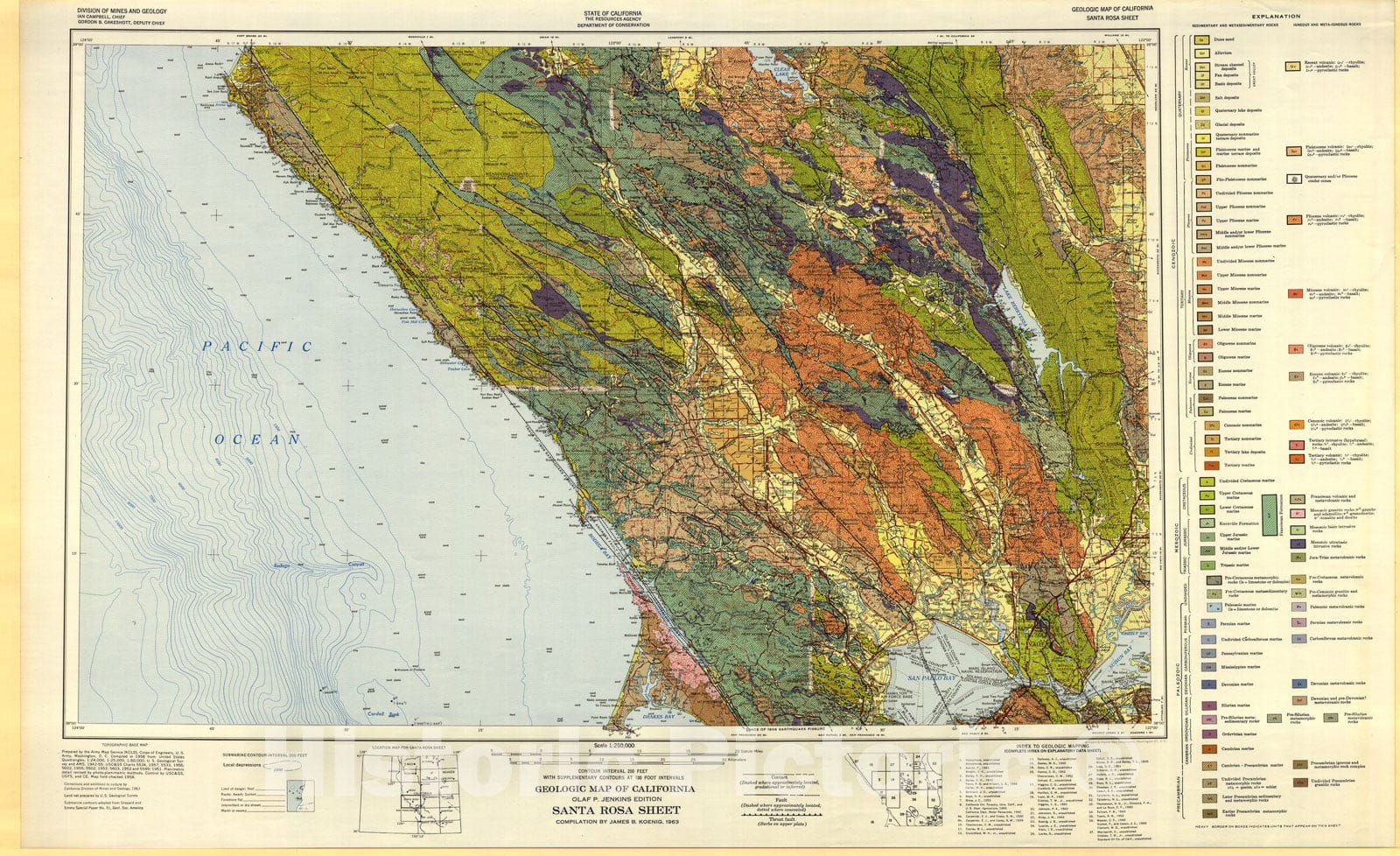 Map : Geologic map of California : Santa Rosa sheet, 1963 Cartography Wall Art :