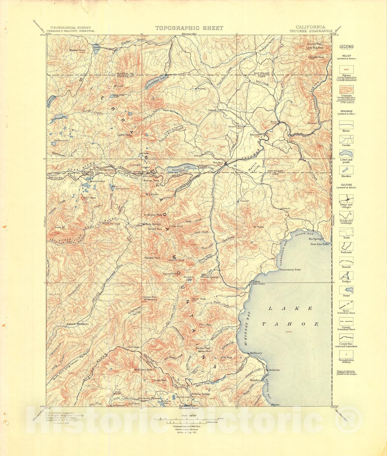 Map : Truckee folio, California, 1897 Cartography Wall Art :