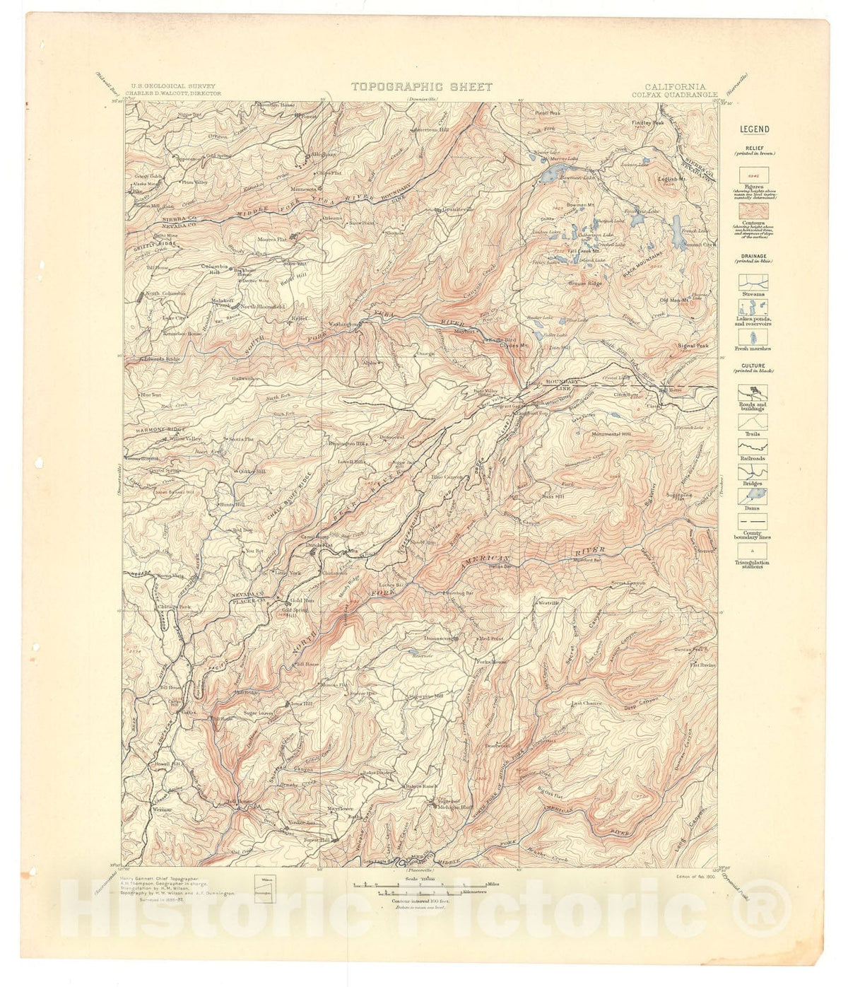 Map : Colfax folio, California, 1900 Cartography Wall Art :