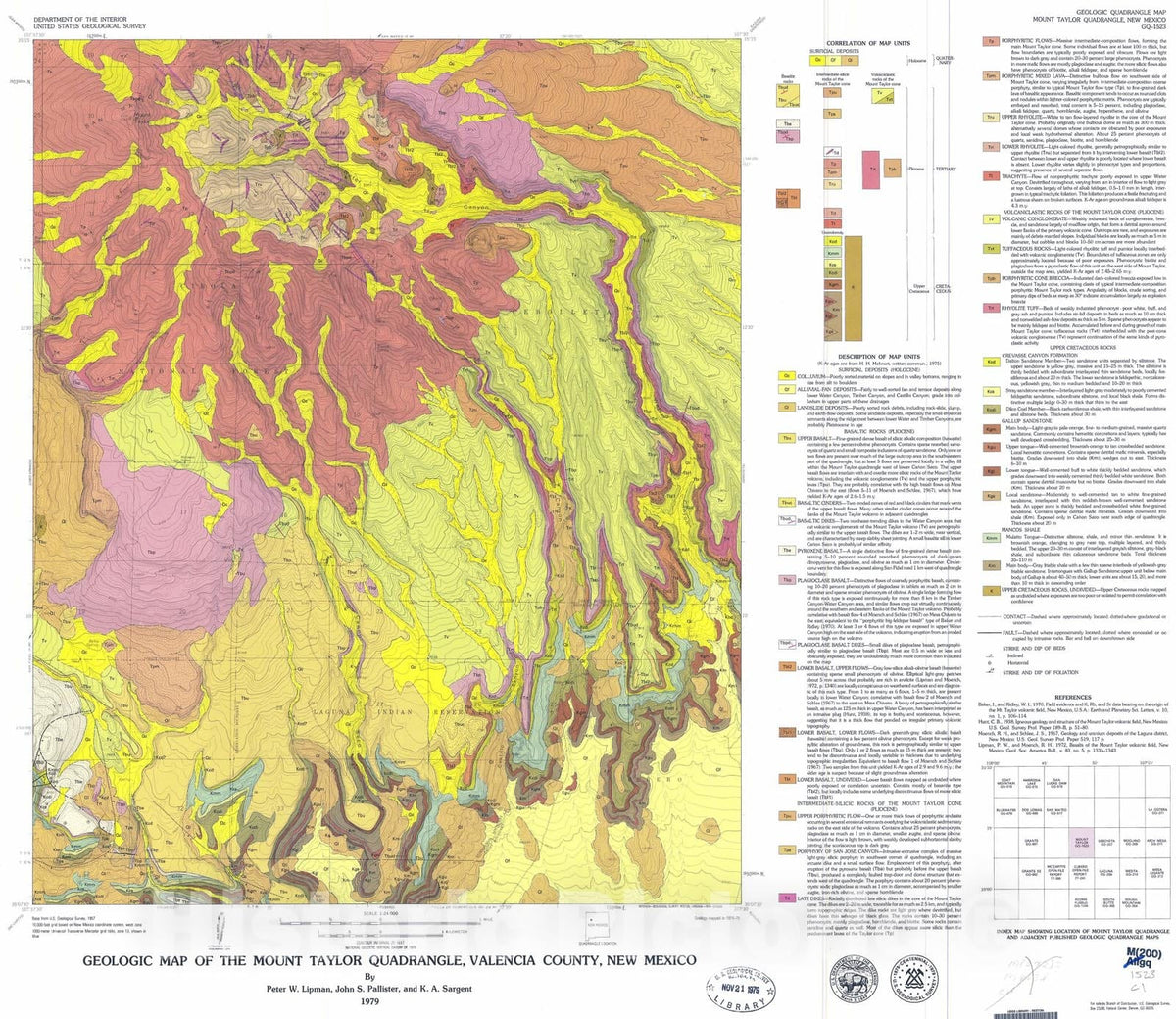 Map : Geologic map of the Mount Taylor quadrangle, Valencia County, New Mexico, 1979 Cartography Wall Art :