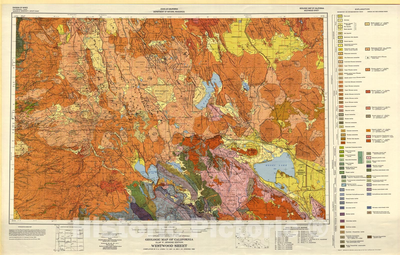 Map : Geologic map of California : Westwood sheet, 1960 Cartography Wall Art :
