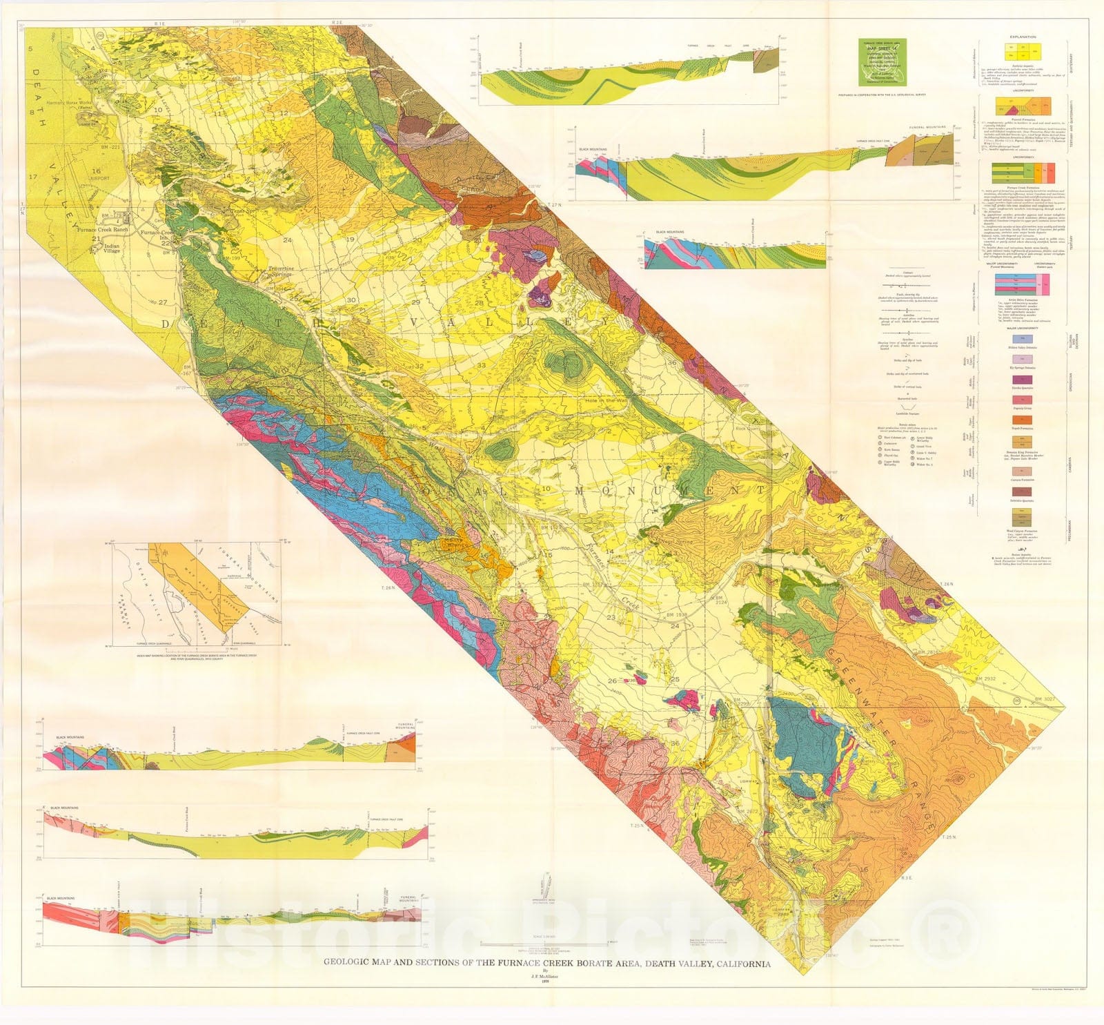Map : Geology of the Furnace Creek borate area, Death Valley, Inyo County, California, 1970 Cartography Wall Art :