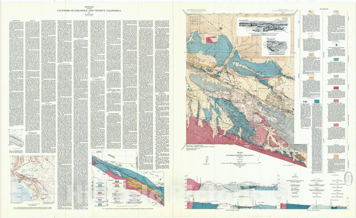Map : Geology of the Valyermo quadrangle and vicinity, California, 1954 Cartography Wall Art :