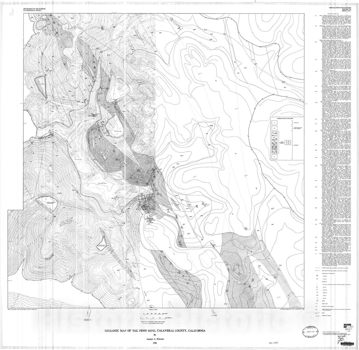 Map : Geologic map of the Penn Mine, Calaveras County, California, 1985 Cartography Wall Art :
