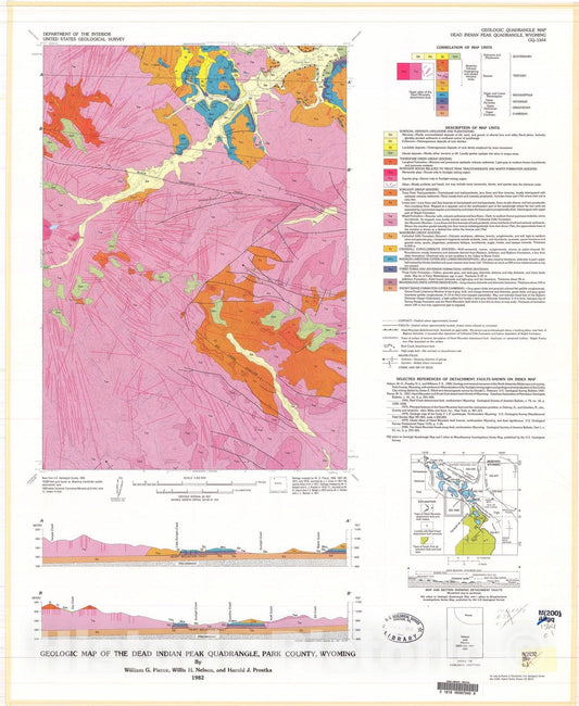 Map : Geologic map of the Dead Indian Peak quadrangle, Park County, Wyoming, 1982 Cartography Wall Art :