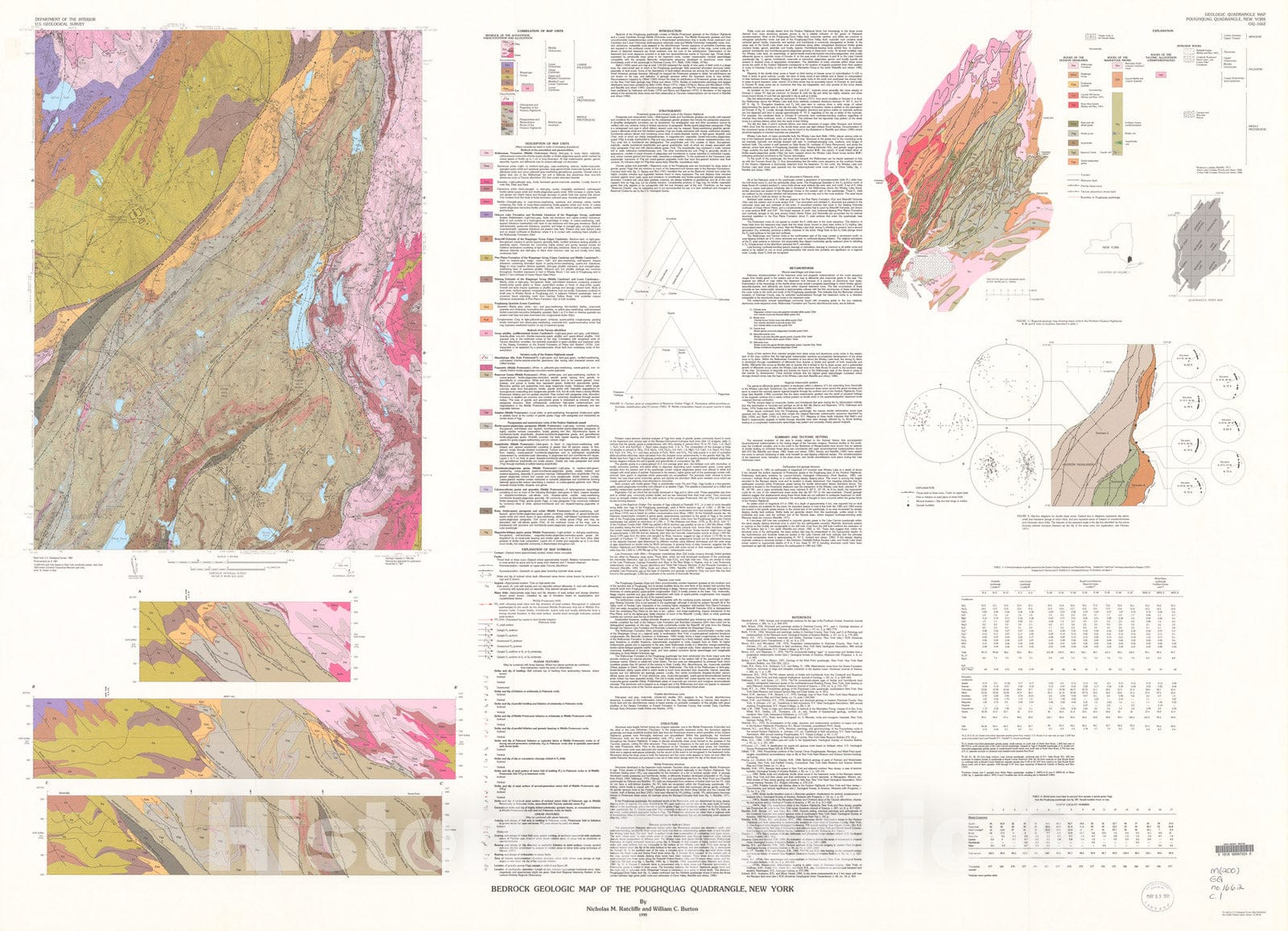 Map : Bedrock geologic map of the Poughquag quadrangle, New York, 1990 Cartography Wall Art :