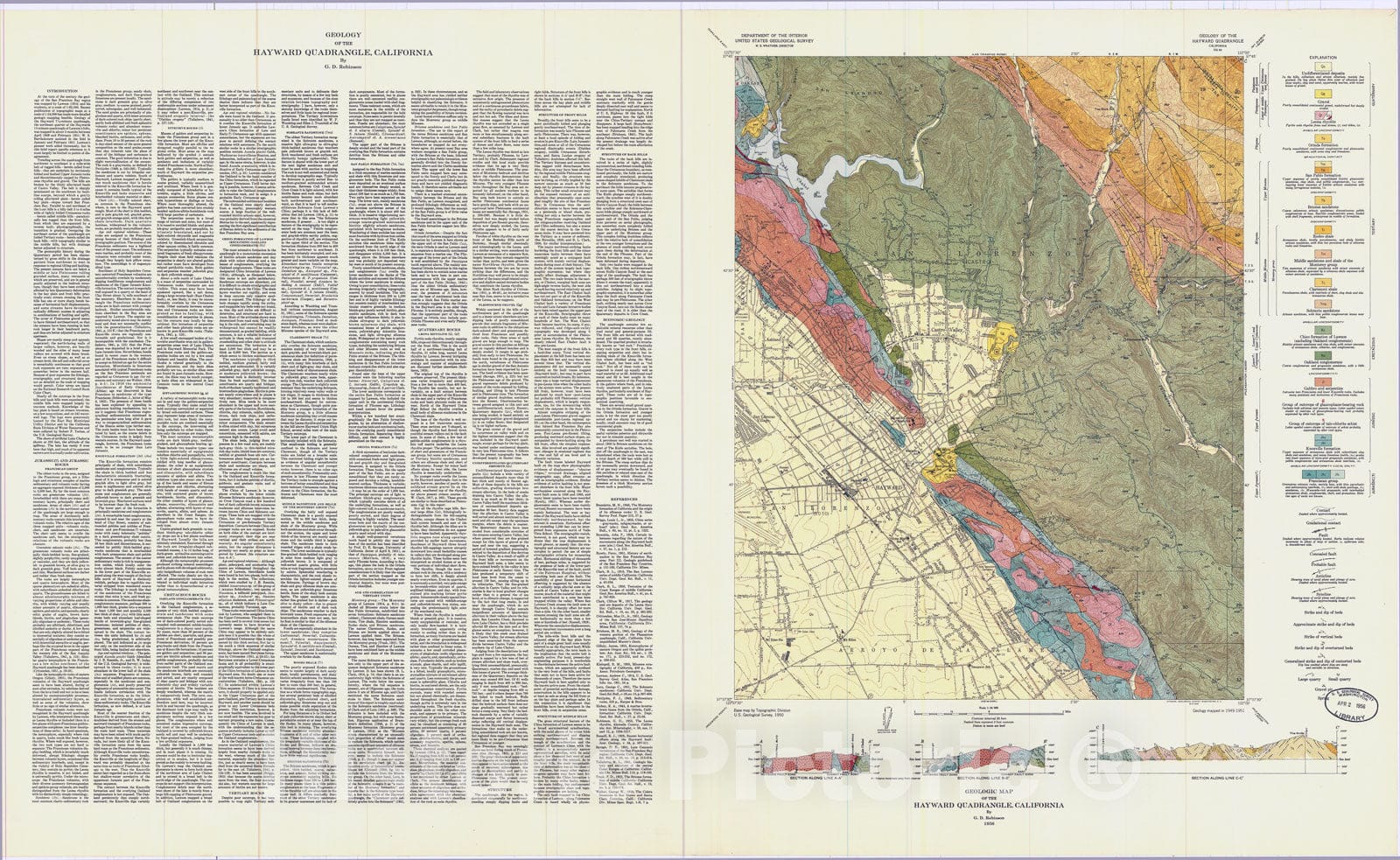 Map : Geology of the Hayward quadrangle, California, 1956 Cartography Wall Art :