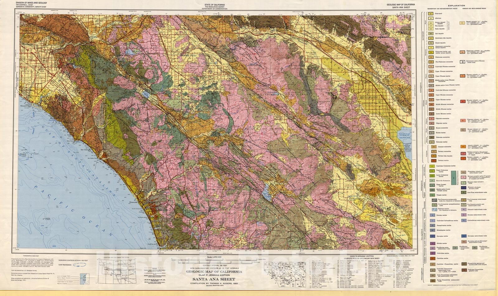 Map : Geologic map of California : Santa Ana sheet, 1965 Cartography Wall Art :