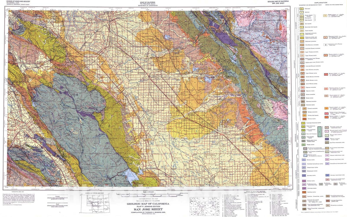 Map : Geologic map of California : San Jose sheet, 1966 Cartography Wall Art :