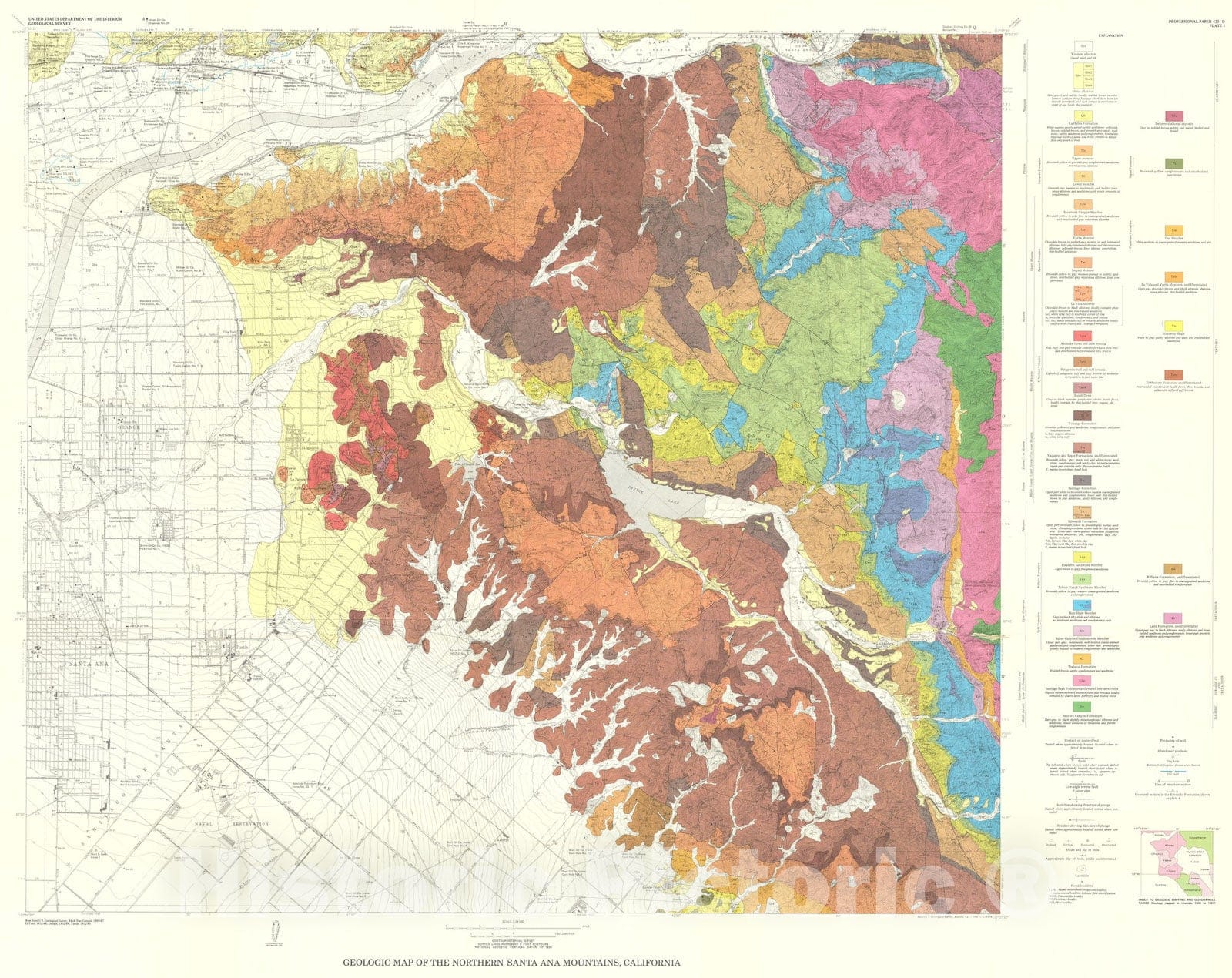 Map : Geology of the northern Santa Ana Mountains, California, 1981 Cartography Wall Art :