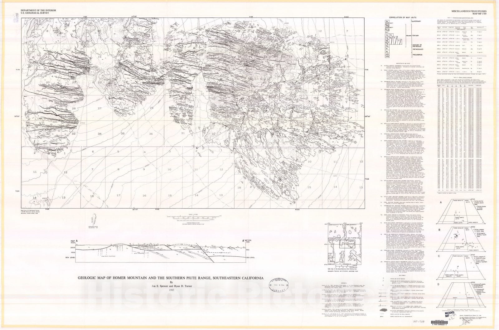 Map : Geologic map of Homer Mountain and the southern Piute Range, southeastern California, 1985 Cartography Wall Art :